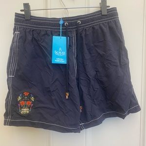 Mens Scalise Bains De Mer Saint Tropez swim trunks. Color:Navy. Size:XL.